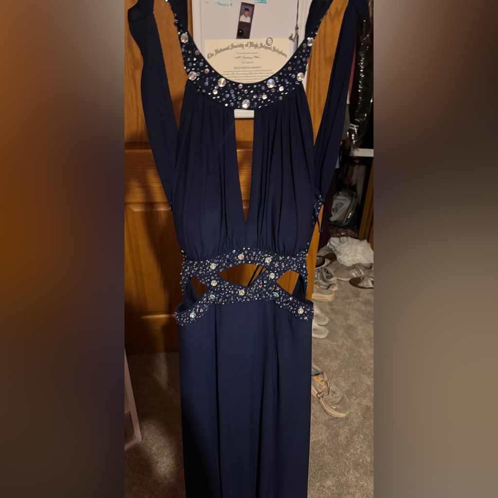 Morgan & Co. Midnight Blue Cutout Prom Dress